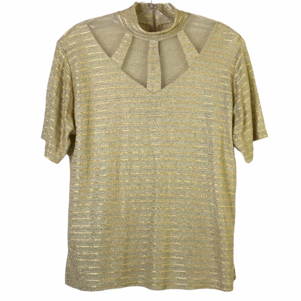 VINTAGE Gold Shimmer Mod Peekaboo Neckline Top
